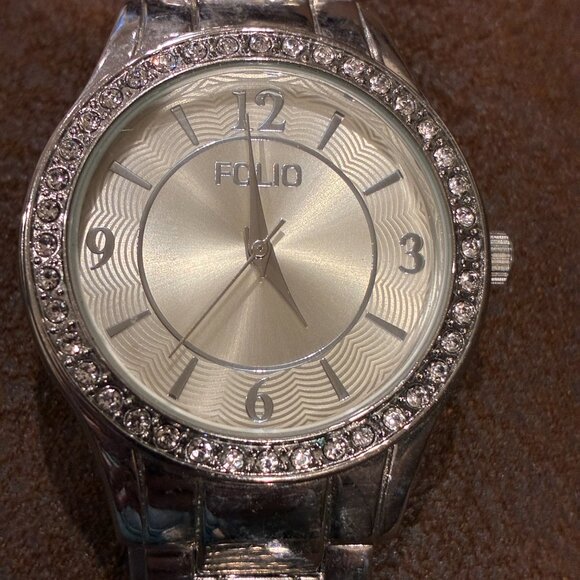 Folio Stainless Steel Cubic Zirconia Surronding Face Elegant Watch - Picture 4 of 16